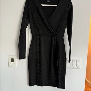 French Connection Textured Black Long Sleeve Dress